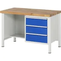 RAU Mobile Werkbank mit Ablageboden - 3 Schubladen - Vollauszug - 180:3 - 840 x 1.250 x 700 mm (HxBxT) - Traglast 1.250 kg - Buche