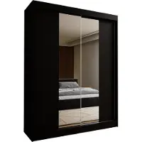 Masseno Schiebetürenschrank LUCENZA 150 cm Kleiderschrank Schlafzimmer Schrank 2-türig mit Spiegel Schwarz