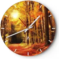 ARTTOR Wanduhr - Rund - Glasuhr - Pfad Blätter Wald - 40x40cm - Schleichendes Uhrwerk - Lautlos - zum Aufhängen bereit - Dekoration Modern - Wanddekoration aus Glas - C3AR40x40-0171