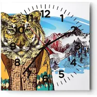 ARTTOR Wanduhr - Quadrat - Glasuhr - Tiger in den Bergen Kinder Tierwelt - 40x40cm - Schleichendes Uhrwerk - Lautlos - zum Aufhängen bereit - Dekoration Modern - Wanddekoration aus Glas - C4AC40x40-3210