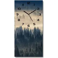 Tulup Wanduhr aus Glas – 30x60 cm - Glasbild - Glasuhr - Gehärtetes Glas -Nebel über dem Wald
