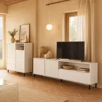 Lomadox Wohnwand 350 cm Breite in Weiß modern mit Highboard & Lowboard, 2-teilig - AMELIA-129