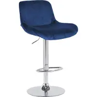 CLP Barhocker Solon Chrom höhenverstellbar und drehbar mit Rückenlehne | Farbe blau Material Samt