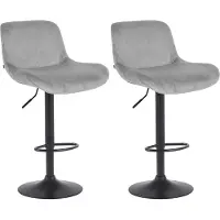 DELUKE 2er Set Barhocker PONOR - Samt Grau 50x50x85 cm Schwarz | Barstuhl Höhenverstellbar Mit Lehne Drehbar Tresenhocker Tresenstuhl Kneipenhocker