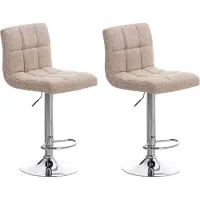 DELUKE 2er Set Barhocker REZAR - Stoff Creme 46x47x94 cm Silber | Barstuhl Höhenverstellbar Mit Lehne Drehbar Tresenhocker Tresenstuhl Kneipenhocker