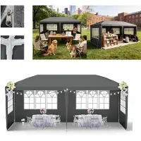 LZQ 3x6m Garten Partyzelt Pavillon Gartenzelt Festzelt UV-Schutz Gartenpavillon Bierzelt mit 6 Abnehmbaren Seitenwänden für Garten Party Hochzeit, Anthrazit