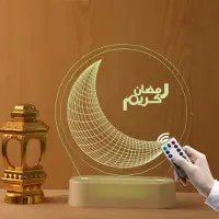 ROSNEK LED Ramadan 3D RGB Nachtlicht Batteriebetrieben Eid Mubarak Deko Tischdekoration Dekoleuchten mit Fernbedienung