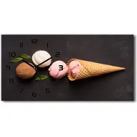 Tulup Wanduhr aus Glas – 60x30 cm - Glasbild - Glasuhr - Gehärtetes Glas - schwarze-zeiger - Eis in einer Waffel
