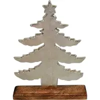 Concord Baum Tannenbaum Alu silber auf Mangoholz Base natur Adventsdeko Weihnachten
