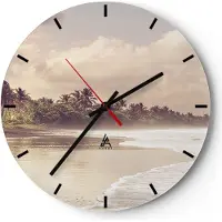 ARTTOR Wanduhr - Rund - Glasuhr - Palmen Strand Wasser - 40x40cm - Schleichendes Uhrwerk - Lautlos - zum Aufhängen bereit - Dekoration Modern - Wanddekoration aus Glas - C3AR40x40-4917