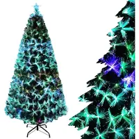 JOIEYOU Künstlicher Weihnachtsbaum 240cm mit Bunte Glasfaser Beleuchtung, Grün Astspitzen & Metall Ständer Tannenbaum Künstlich Schnellaufbau Klappsystem für Weihnachten Dekoration