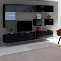 Lomadox TV-Wohnwand mit LED Beleuchtung in schwarz Hochglanz CAIRNS-132, B/H/T ca. 255/200/43 cm