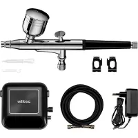 Wiltec HS-A10K Kompressor Zubehör Set 2,8 bar, Airbrush Set 12 V, Airbrushpistole mit 0,3 mm Düse, Druckluft Kompressor mit Air Brush