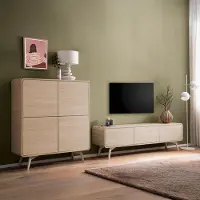Lomadox Wohnwand in Eiche minimalistisches Design, Highboard & Lowboard, 2-teilig - TULSA-61