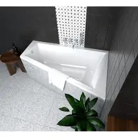 ECOLAM Eckbadewanne Trapez Rita Badewanne Acryl Trapezbadewanne 160 x 100 cm rechts + universelle Styroporverkleidung 1.041 Füße Ablauf Viega Silikon