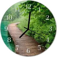 Tulup Glasuhr Wanduhr Küchenuhr Echt-Glas 30fi cm Holzsteg braun