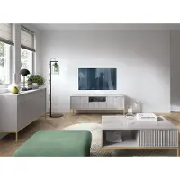 Lomadox Wohnmöbel Set grau, Fußgestell goldfarben, NEWCASTLE-160, 3-teilig inkl. Couchtisch