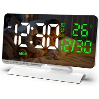 OKWISH Tischuhren, Digitaler Tischkalender mit Temperatur- und Wochentagsanzeige, Wecker, Multifunktionale Tischuhr für Büro, Wohnzimmer und Schreibtisch, Weiß