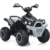 Goplus 12V Elektrische Kinderquad, Kinderfahrzeug mit LED-Scheinwerfern, Musik & Hupe, Elektroauto mit 4 rutschfeste Räder & langsamer Start (Schwarz)