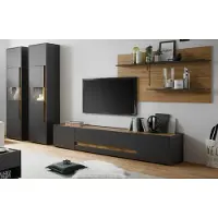 Furn.Design Wohnwand "Center" grau matt mit Wotan Eiche, Schrankwand 400 cm mit XXL TV-Board