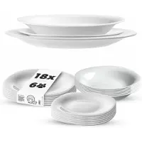 Kadax Geschirrset für 6 Personen, 18-tlg, Tafelservice mit Suppenteller, Dessertteller und Speiseteller, Essgeschirr, Geschirr Set, Tellerset (Weiß XL)