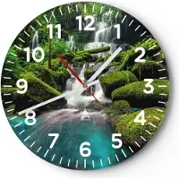 ARTTOR Wanduhr - Rund - Glasuhr - Park Wasserfall Wasser - 40x40cm - Schleichendes Uhrwerk - Lautlos - zum Aufhängen bereit - Dekoration Modern - Wanddekoration aus Glas - C4AR40x40-3754