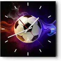ARTTOR Wanduhr - Quadrat - Glasuhr - Abstrakt ball flamme fußball - 40x40cm - Schleichendes Uhrwerk - Lautlos - zum Aufhängen bereit - Dekoration Modern - Wanddekoration aus Glas - C3AC40x40-2111
