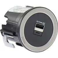Evoline One USB-Charger 2-fach Typ A+C, mit Abdeckring, KS schwarz/Edelstahl