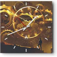 ARTTOR Wanduhr - Quadrat - Glasuhr - Mechanismus Zahnrad - 30x30cm - Schleichendes Uhrwerk - Lautlos - zum Aufhängen bereit - Dekoration Modern - Wanddekoration aus Glas - C3AC30x30-3898