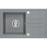 VBChome Spülbecken Granit Grau 70 x 44 cm Einzelbecken Einbauspüle Gesprenkelt Reversibel Granitspüle Siphon Waschbecken