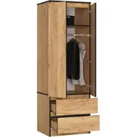 BDW , Kleiderschrank 2 Türen 2 Schubladen, 180x60x51 cm, Eiche Craft
