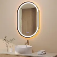 Aquabatos LED Badspiegel Oval 60 x 90 cm Wandspiegel mit Beleuchtung Antibeschlag Touchschalter Dimmbarer Lichtspiegel Badezimmerspiegel Mattschwarzer Aluminiumrahmen