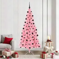 vidaXL "Schlussverkauf" Weihnachtsbaum(1 pc) - Kunstbaum/Tannenbaum - mit 300 LEDs mit Ständer Rosa 210 cm PVC C7678