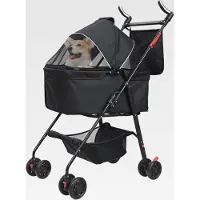 Markenlos 2-in-1-Haustier-Kinderwagen, faltbarer Hundebuggy mit Lichtschranke, Haustier-Klappwagen, 4 Räder, Hunde-/Katzen-Welpen-Kinderwagen, abnehmbare Reisetasche für kleine/mittelgroße bis 10 kg