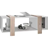 Vladon Couchtisch Ida 110,5 x 42 x 56,5 cm Wohnzimmertisch mit drei Fächern, Korpus in Weiß matt, Blenden in Eiche Nordic | Große Farbauswahl