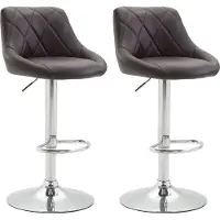 DELUKE 2er Set Barhocker FALON - Kunstleder Braun 46x49x83 cm Silber | Barstuhl Mit Lehne Drehbar Tresenhocker Tresenstuhl Kneipenhocker Kneipenstuhl