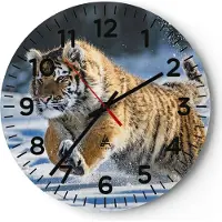 ARTTOR Wanduhr - Rund - Glasuhr - tiger tier - 30x30cm - Schleichendes Uhrwerk - Lautlos - zum Aufhängen bereit - Dekoration Modern - Wanddekoration aus Glas - C4AR30x30-3928