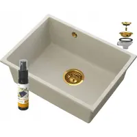 Granitan - Unterbauspüle - Granitspüle - 60 cm - Beige - mit Ablaufgarnitur Gold - Küchenspüle - MANADO