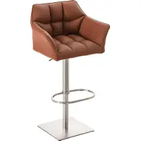DELUKE Barhocker SIHAR - Kunstleder Hellbraun 64x45x88 cm Silber | Barstuhl Höhenverstellbar Mit Lehne Drehbar Tresenhocker Tresenstuhl Kneipenhocker