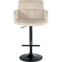 DELUKE 2er Set Barhocker SUTUN - Samt Creme 60x56x93 cm Schwarz | Barstuhl Höhenverstellbar Mit Lehne Drehbar Tresenhocker Tresenstuhl Kneipenhocker
