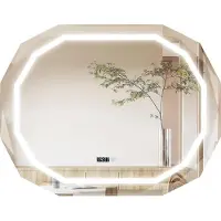 Goplus Badspiegel mit Beleuchtung, Badezimmerspiegel mit 3 Lichtfarben & Beschlagfrei, beleuchteter Wandspiegel mit Uhr & Temperatur & Memory-Funktion