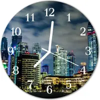 Tulup Glasuhr Wanduhr Küchenuhr Echt-Glas 30fi cm Stadt Nacht blau