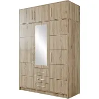 Mirjan 24 Kleiderschrank Bali D3 mit Schrankaufsatz, Drehtürenschrank, Garderobe mit Drehtüren, Spiegel und Schubladen, Schlafzimmer (Farbe: Sonoma Eiche)