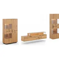 Feldmann-Wohnen Wohnwand Tirano Wohnzimmer-Set Massivholz geölt Ausführung wählbar,Vitrine, Lowboard, Hängevitrine,Eiche Natur / Absetzung Hirnholz