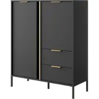 Masseno Kommode LORENZO 100 cm Highboard mit 2 Schubladen und 2 Türen für Wohnzimmer Schlafzimmer Modern 100x40x189 cm Anthrazit / Anthrazit