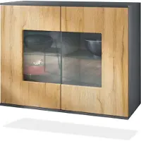 Vladon Kommode Grömitz V3, Moderner Küchenschrank mit 2 großen Glastüren Anthrazit matt / Eiche Natur (92,5 x 73.5 x 35)