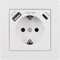 McPower Schutzkontakt-Steckdose, Flair, Quickcharge Anschlüsse, PD, 1x USB-C, 1x USB-A, 250 V, 16 A - Steckdose: 1-fach - Farbe: weiß