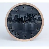 Tulup Holzuhr 25fi cm wanduhr - schwarze Spitzen - new york Nacht