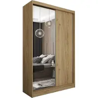 Masseno Schiebetürenschrank PATRIZIA 120 cm Kleiderschrank Schlafzimmer Schrank 2-türig mit Spiegel Eiche Artisan