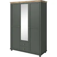 Masseno Drehtürenschrank EVOLETTA 154 cm Kleiderschrank Schlafzimmer Schrank 3-türig mit Spiegel Grün